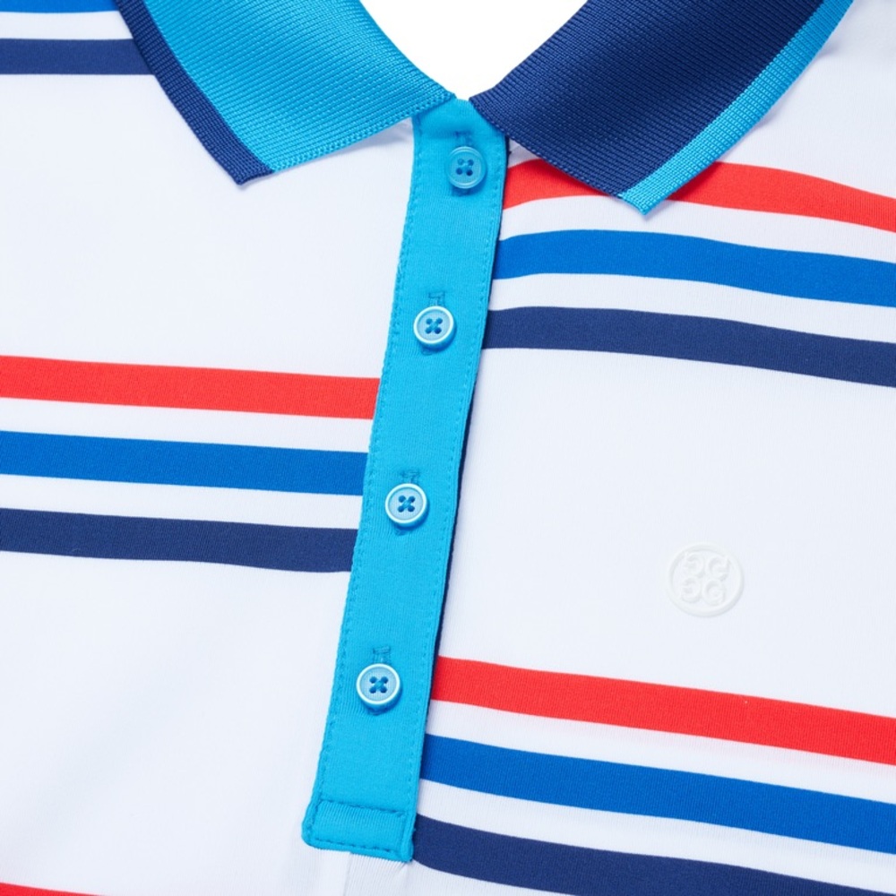 G/Fore Women Offset Stripe Polo Top Size S M L Snow Turq Red Golf Shirt - Picture 3 of 3